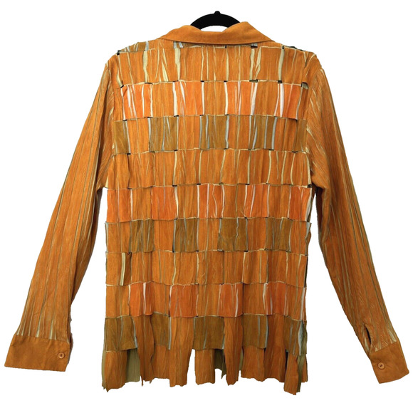 Fantazia Textured Weave Shirt Sz L Yellow Orange Witchy 90s Art Indie - Picture 6 of 9
